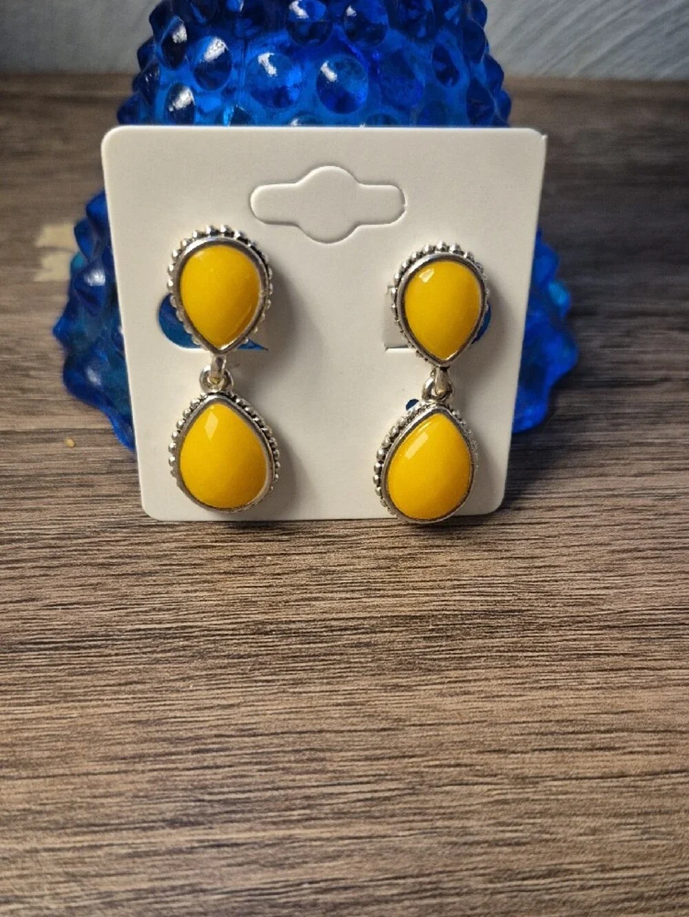 Napier NWH Vintage Yellow Lucite Teardrop Drop Clip On Earrings